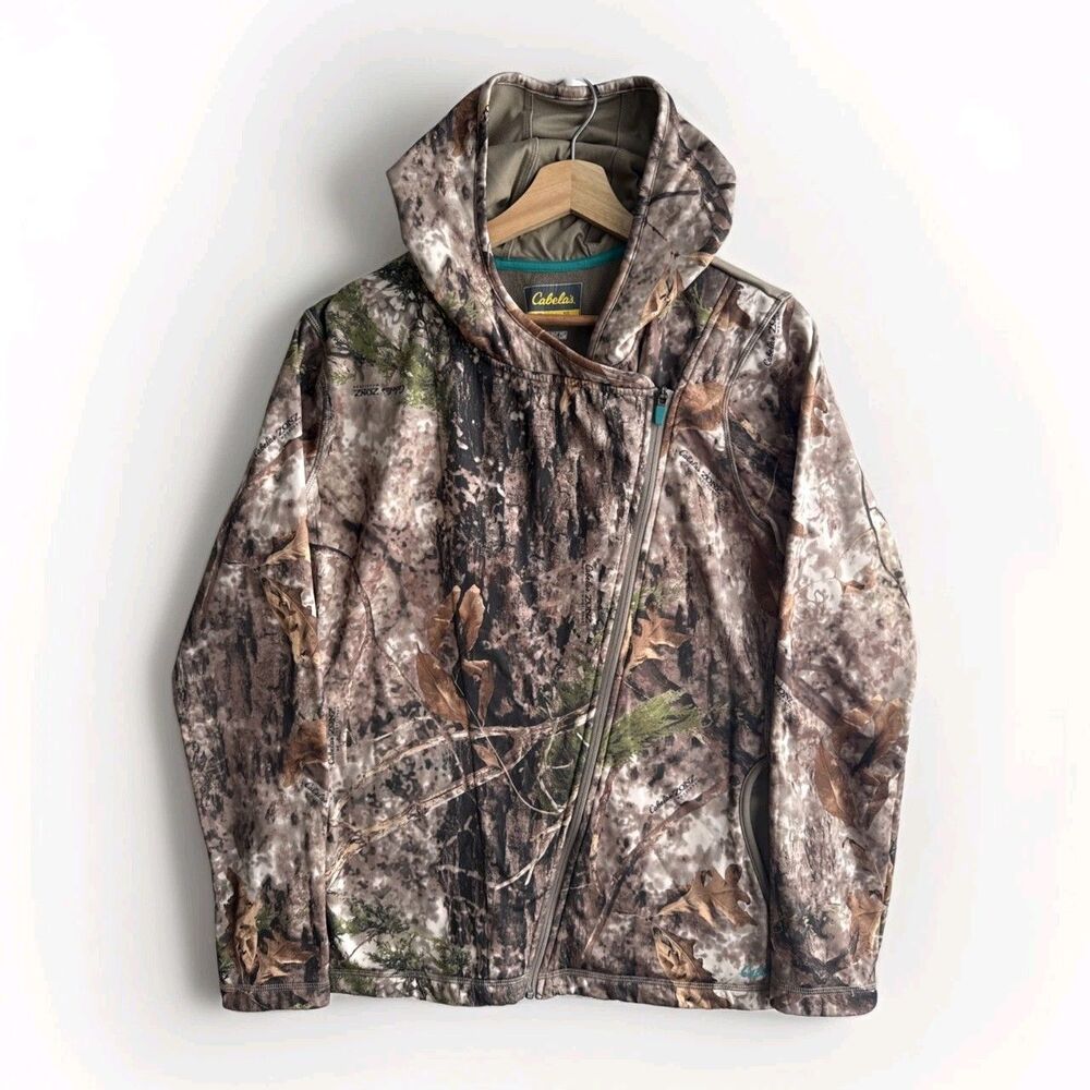 Cabela's Women's Camo Jacket Size XL Zonz Woodlands Zipper Hood Pockets